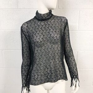 Saloni Mia Black Lace Fringed Cuff Top